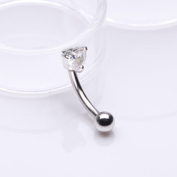 Detail View 1 of Heart Gem Sparkle Prong Curved Barbell-Clear Gem